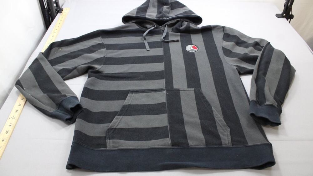 Nike Air Jordan Striped Pullover Hoodie Sweatshirt Mens M Gray Black Spellout
